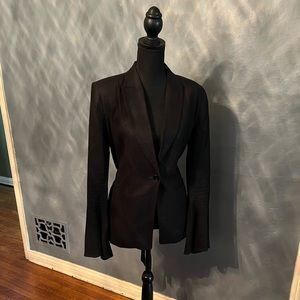 Free People Black Linen blend bell sleeve tie waist blazer, Size S.